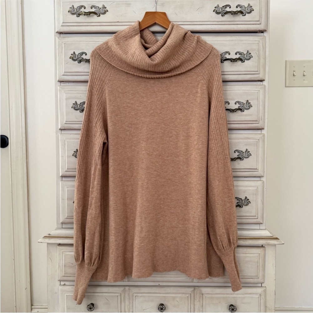 Pink Lily Tan Cowl Neck Sweater